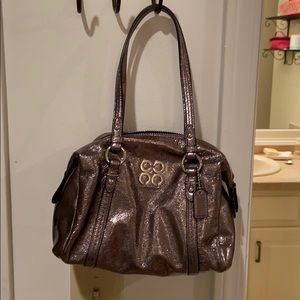 Coach silver little purse with light blue lining